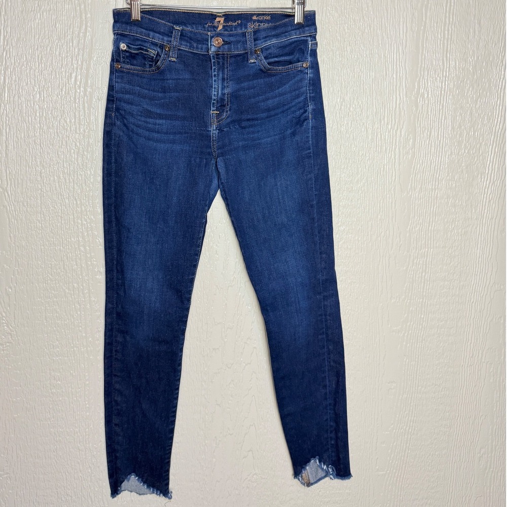 7 For All Mankind Ankle Skinny Jeans Dark Wash Step Hem 27